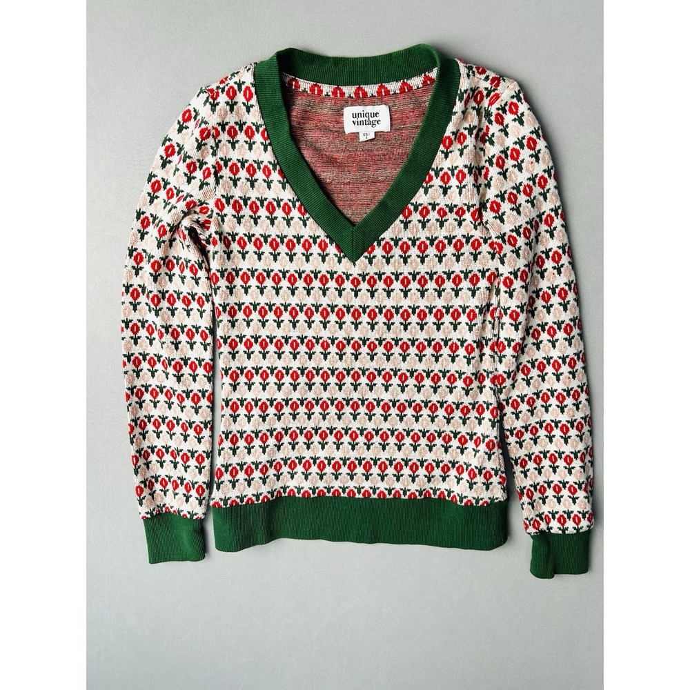 Unique Vintage Women's‎ XXS-XS Floral Pattern Sweater